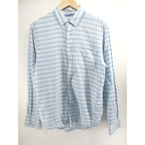 Linen Button Up Shirt Long Sleeve Blue Size M Striped Report Collection Resort‎